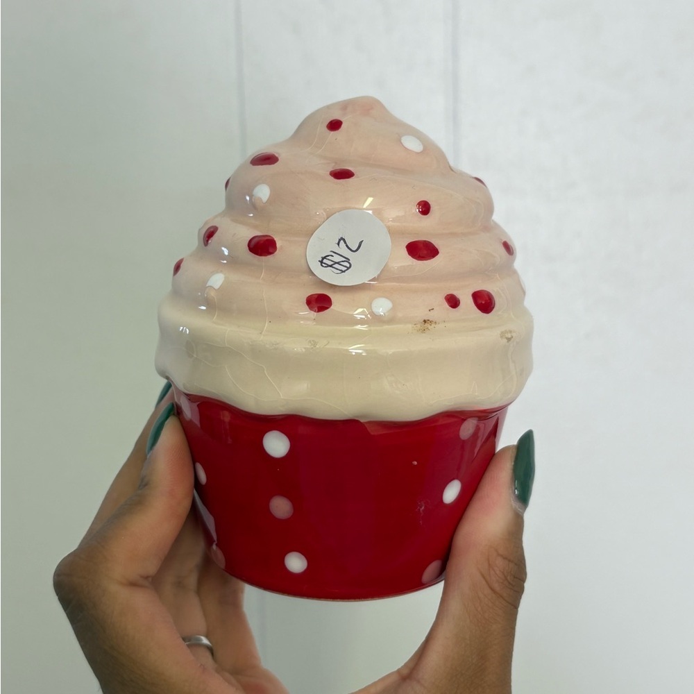Vintage Red and Cream Polka Dot Cupcake Ceramic Decor